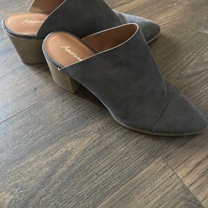 Gray AE Low-Heeled Mules